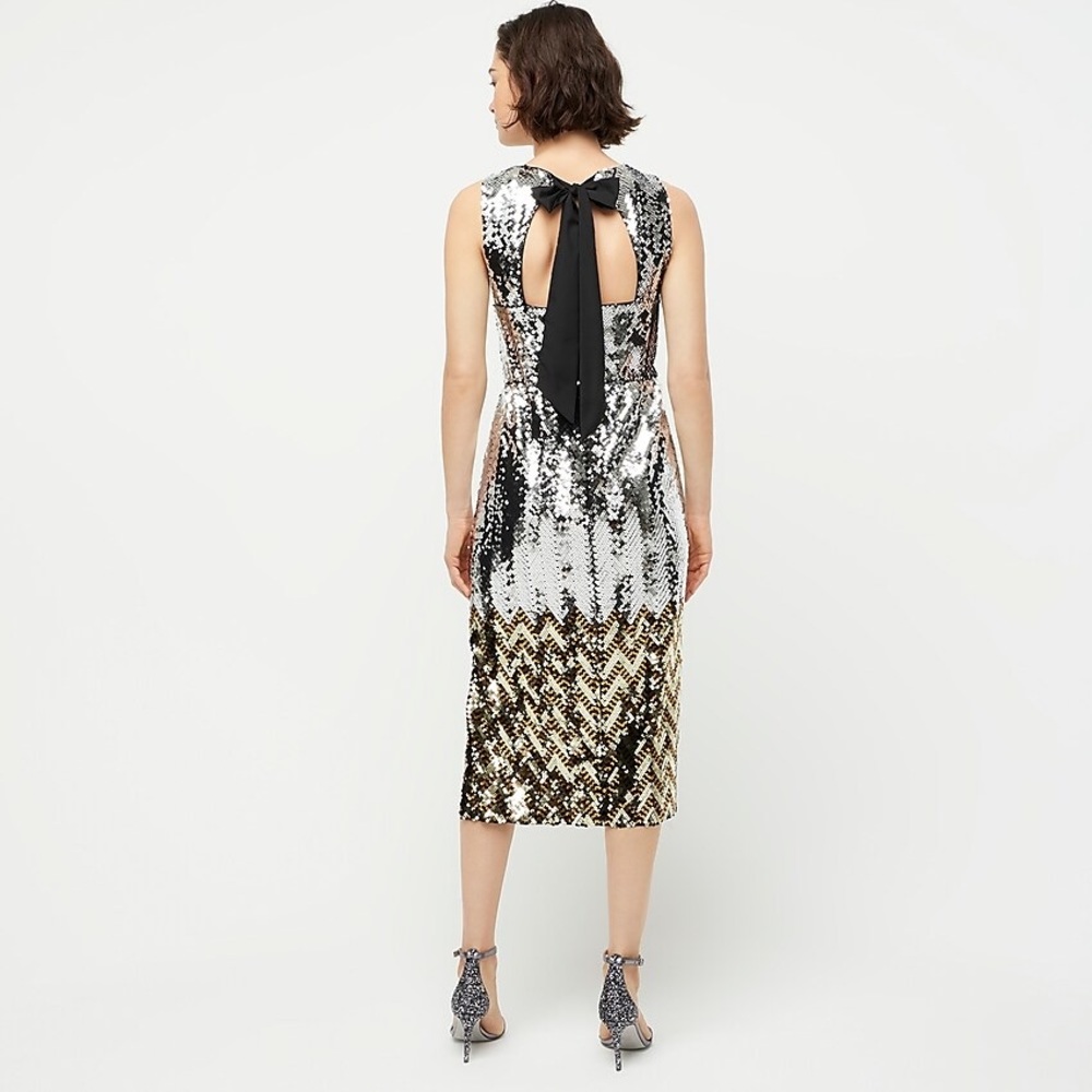 NEW J. Crew Two-Tone Chevron Sequin Midi Dress, 0